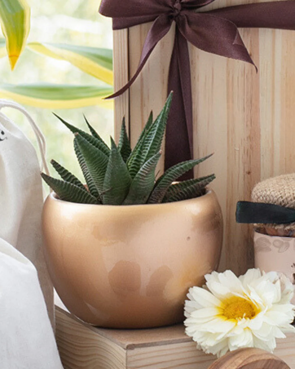 Copper Planter With Succulent Plant - Image 2